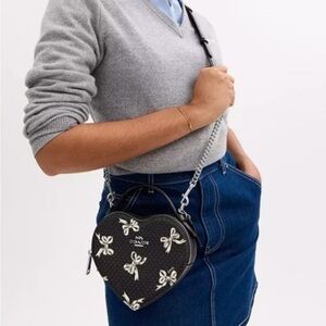 NWT COACH CAA99 Heart Crossbody Bag With Bow Print Canvas & Leather Black Multi